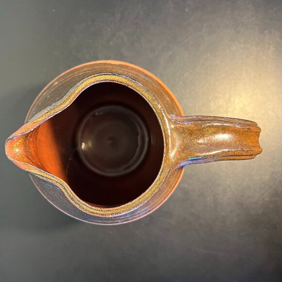 Handcrafted Hand Thrown Studio Clay Pottery Rounded & Ribbed Water Pitcher - Picture 13 of 16